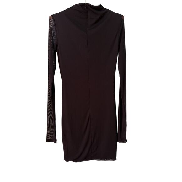 Tiger Mist Women's Medium Black Mesh Mock-Neck Long-Sleeve Party Mini Dress - Picture 2 of 4
